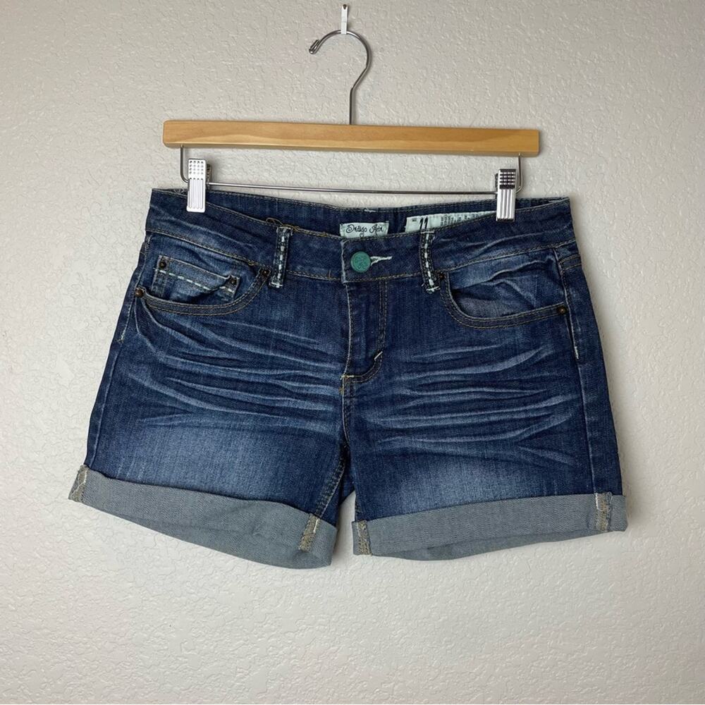 INDIGO REIN Distress Washed Dark Denim Cuffed Shorts Size 11